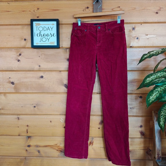 Talbots Red Corduroy Stretch Straight Leg Pants Preppy Casual Size 4(28") X 30" - Picture 2 of 10
